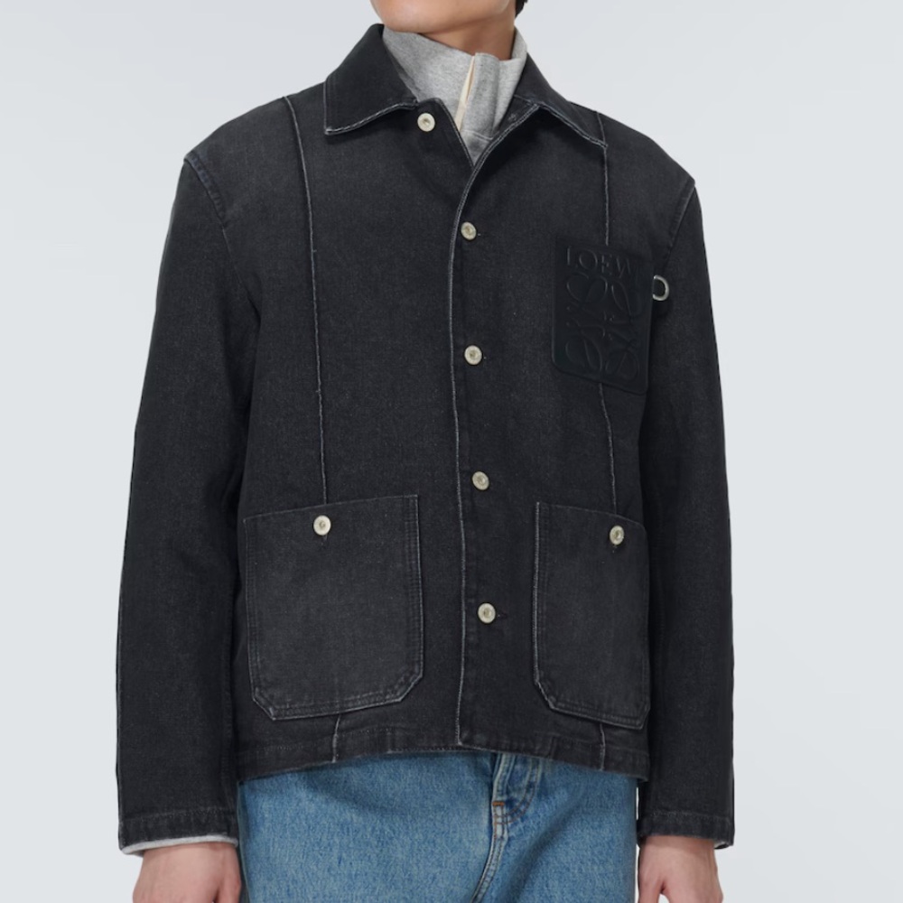 LOEWE ANAGRAM WORKWEAR JACKET, washed black denim, size 46, NWT